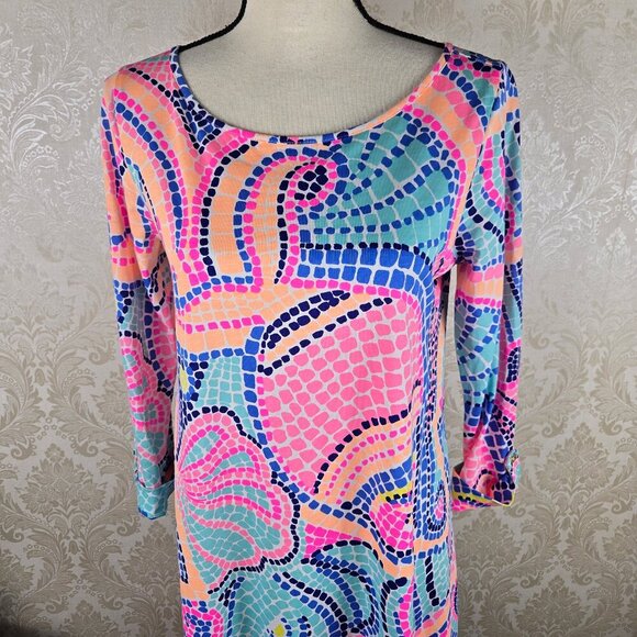 Lilly Pulitzer Size Med Multicolor Dot A-Line Casual Dress Fish Seashell Pattern - Picture 2 of 12